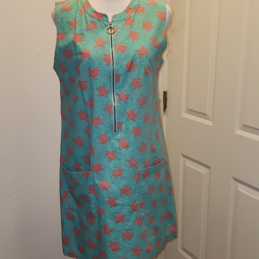 Kayce Hughes turtle print cotton Shift dress Size 10